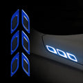 Blue reflective adhesive strips for car wheel bumpers showing 17mm width measurement