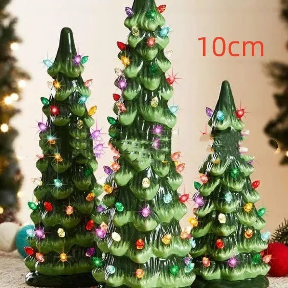 Resin Christmas tree ornament with coloured lights in European style, shown in 25cm size.