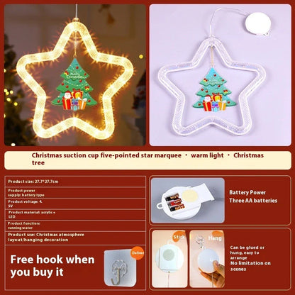 Illuminating 5-point LED star decoration with various festive designs, perfect for holiday decor on windows, doors, and more