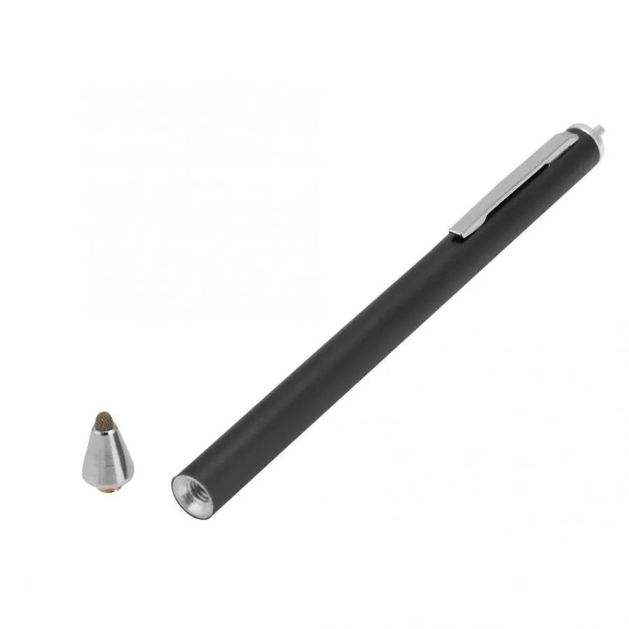 Metal stylus pen with a fine tip for phone and tablet touch screens.