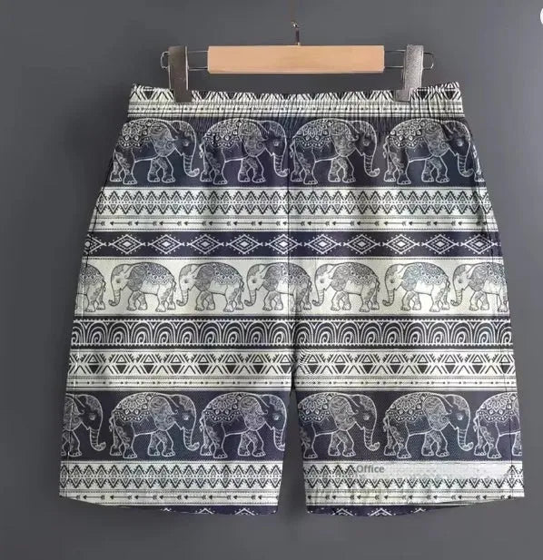 Men's casual polyester sports shorts in multiple patterns including stripes and camouflage designs
