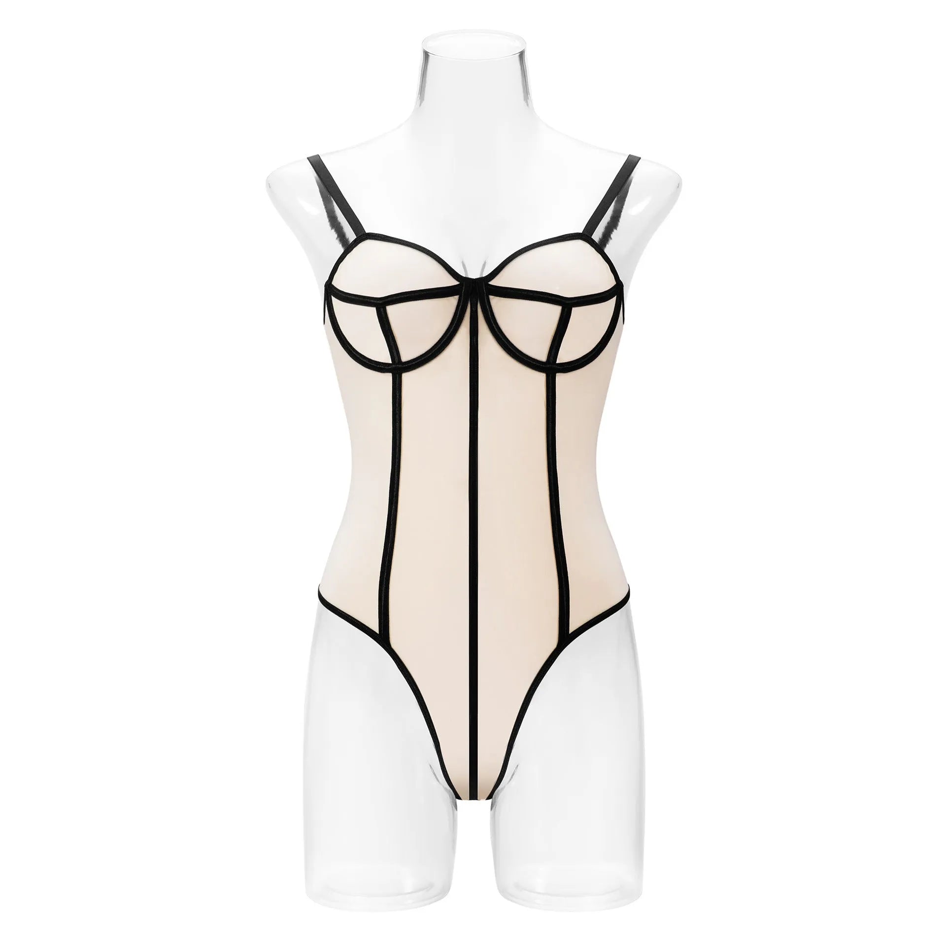Khaki bodybuilding jumpsuit with sleeveless hollow-out top and contrast panels, worn with matching shorts.