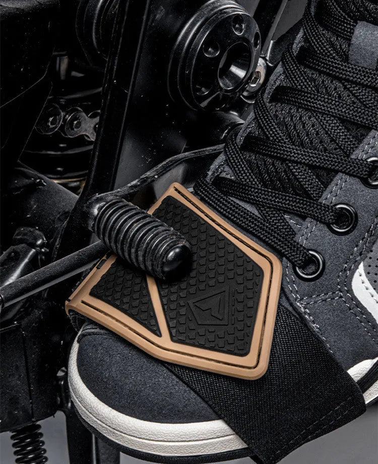 Motorcycle gear cover in grey or brown, non-slip rubber widened shoe protector for gear shift lever.