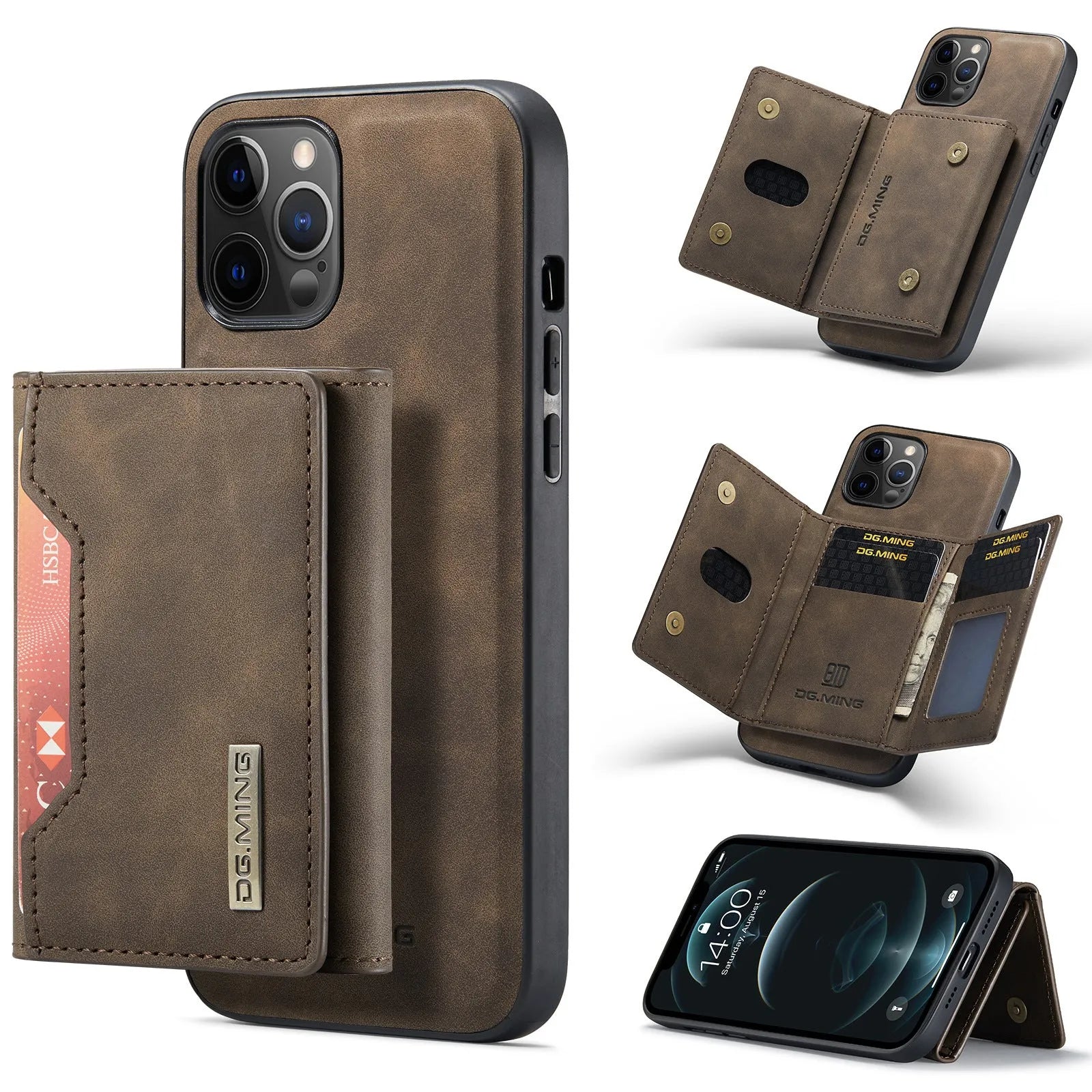 Wallet style magnetic card holder PU phone case for iPhone 16 series, retro design with multiple colour options