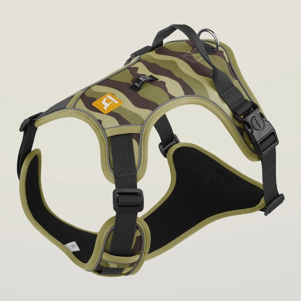 Orange reflective dog chest and back harness lead for walking safety.