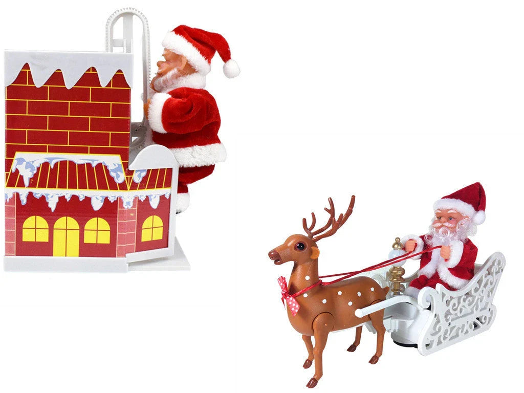 Magical Santa Claus decoration that climbs up and down a chimney, playing Christmas carols and creating a festive atmosphere