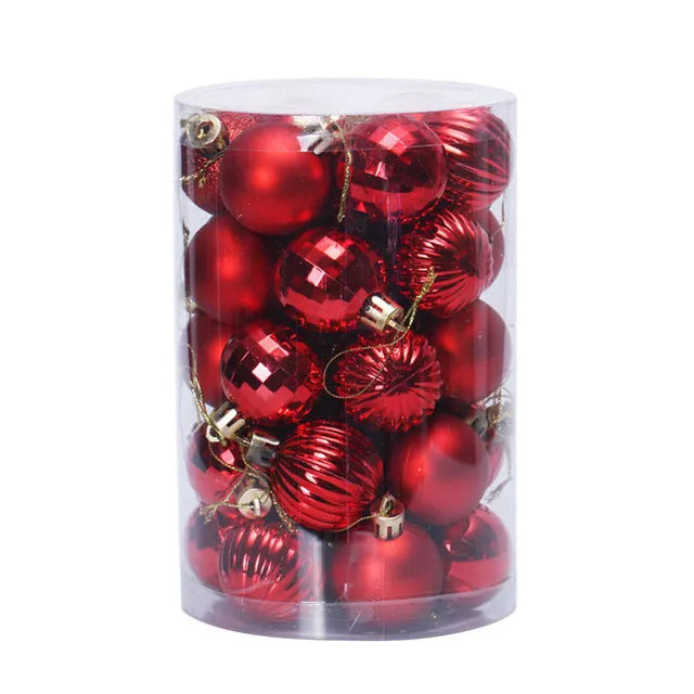 34-piece set of 4cm plastic Christmas balls in assorted colours with shiny finish for tree decoration