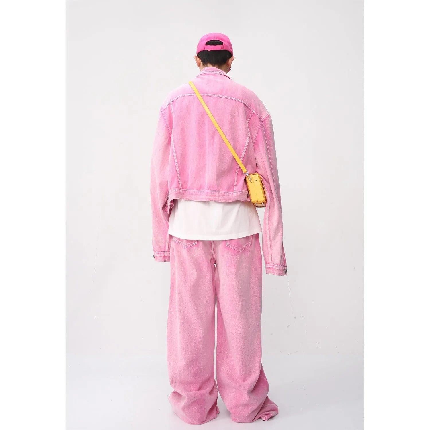 Denim jacket straight jeans set for men cotton spring pink colour