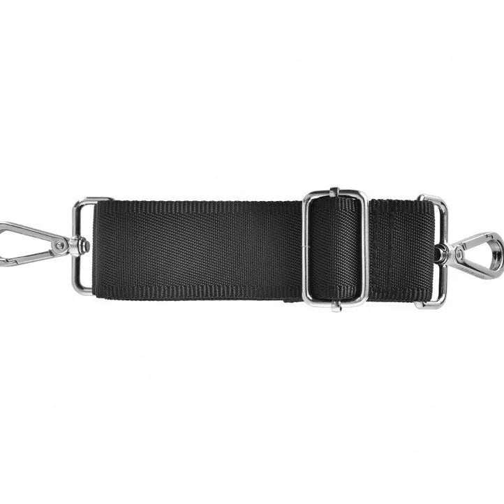 Black Oxford cloth laptop handbag showing multi-pocket organisation and expansion feature.