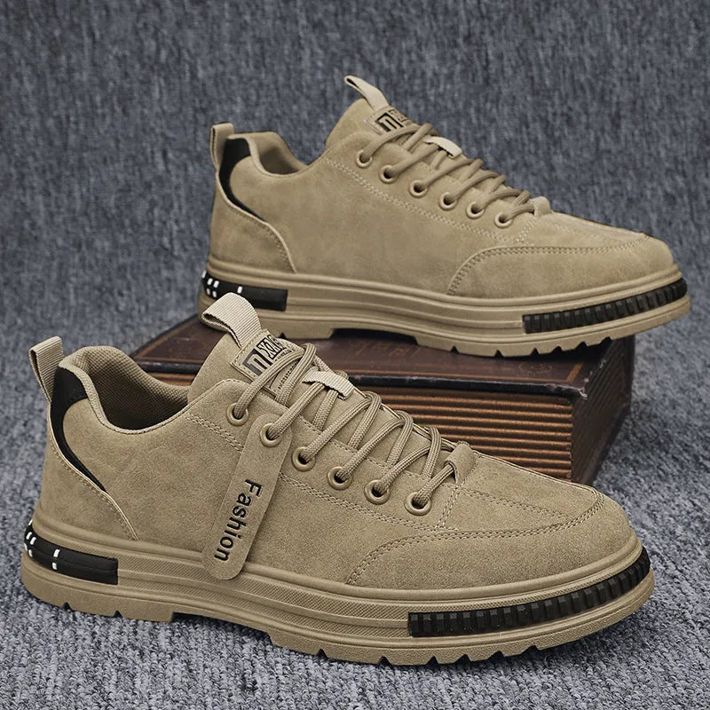 Men's black lace-up casual sneakers with artificial PU upper and rubber sole, flat heel, round toe