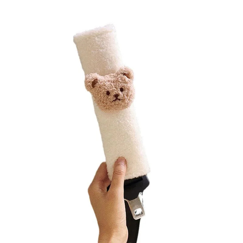 Cartoon bear plush car seat belt cover shoulder protector 25cm length khaki coffee bear design