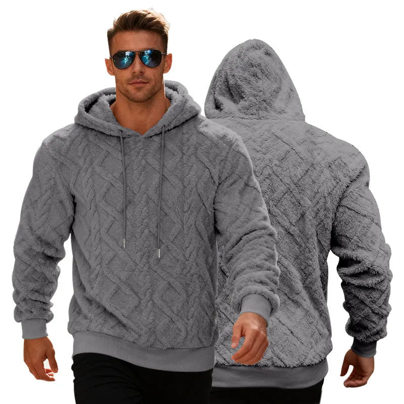 Loose pullover sweatshirt in double-sided velvet with fleece lining, shown in black, light grey, light blue, apricot and brown, sizes S to XXXL
