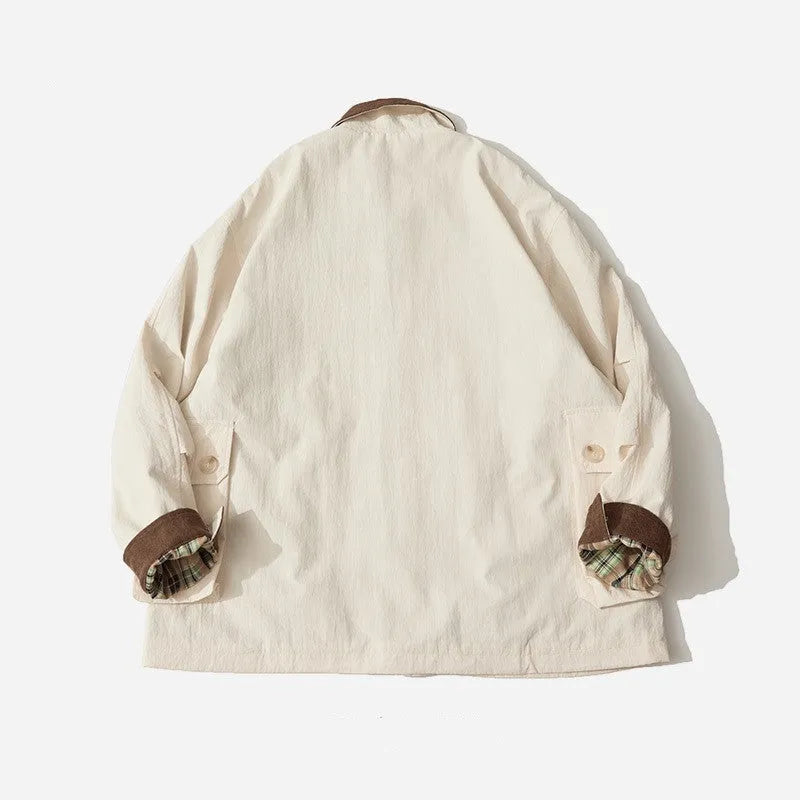 Green or apricot polyester casual jacket with side seam pockets and regular long sleeves