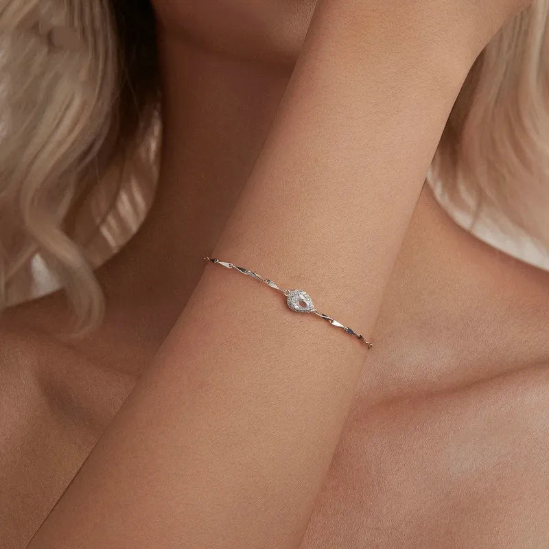 S925 sterling silver water drop bracelet with shining zircon, electroplated finish, colour BSB185
