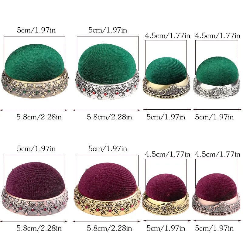 Retro velvet pin cushion with alloy pin insert for needle ball head pins and cross stitch sewing accessories
