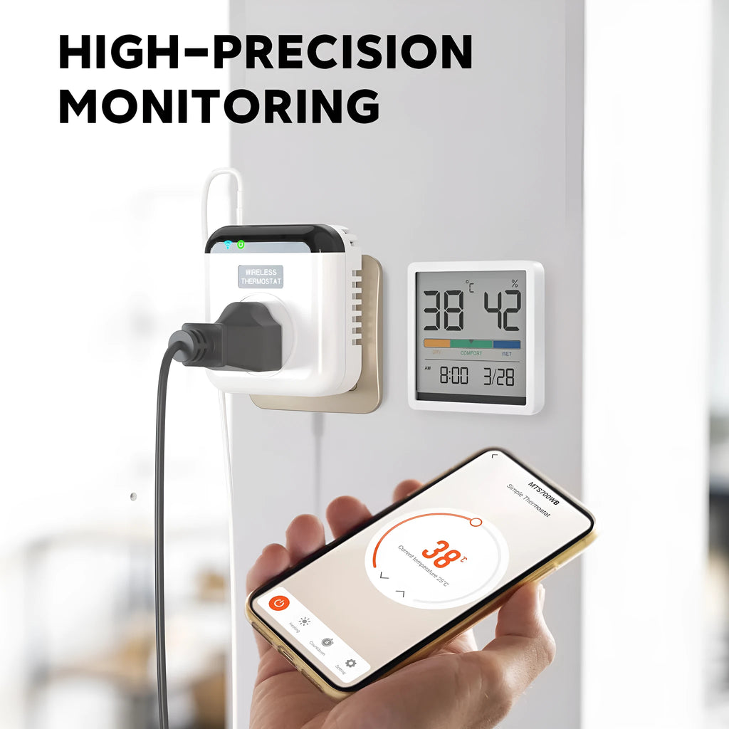 White smart thermostatic socket with remote and voice control for UK EU plug adaptors