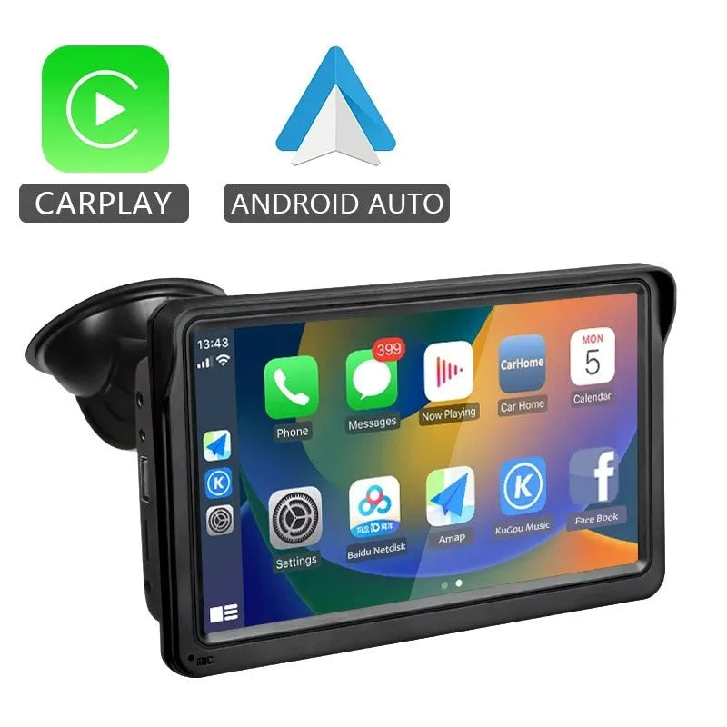 7-inch wireless CarPlay car display with HD screen mounted in vehicle dashboard