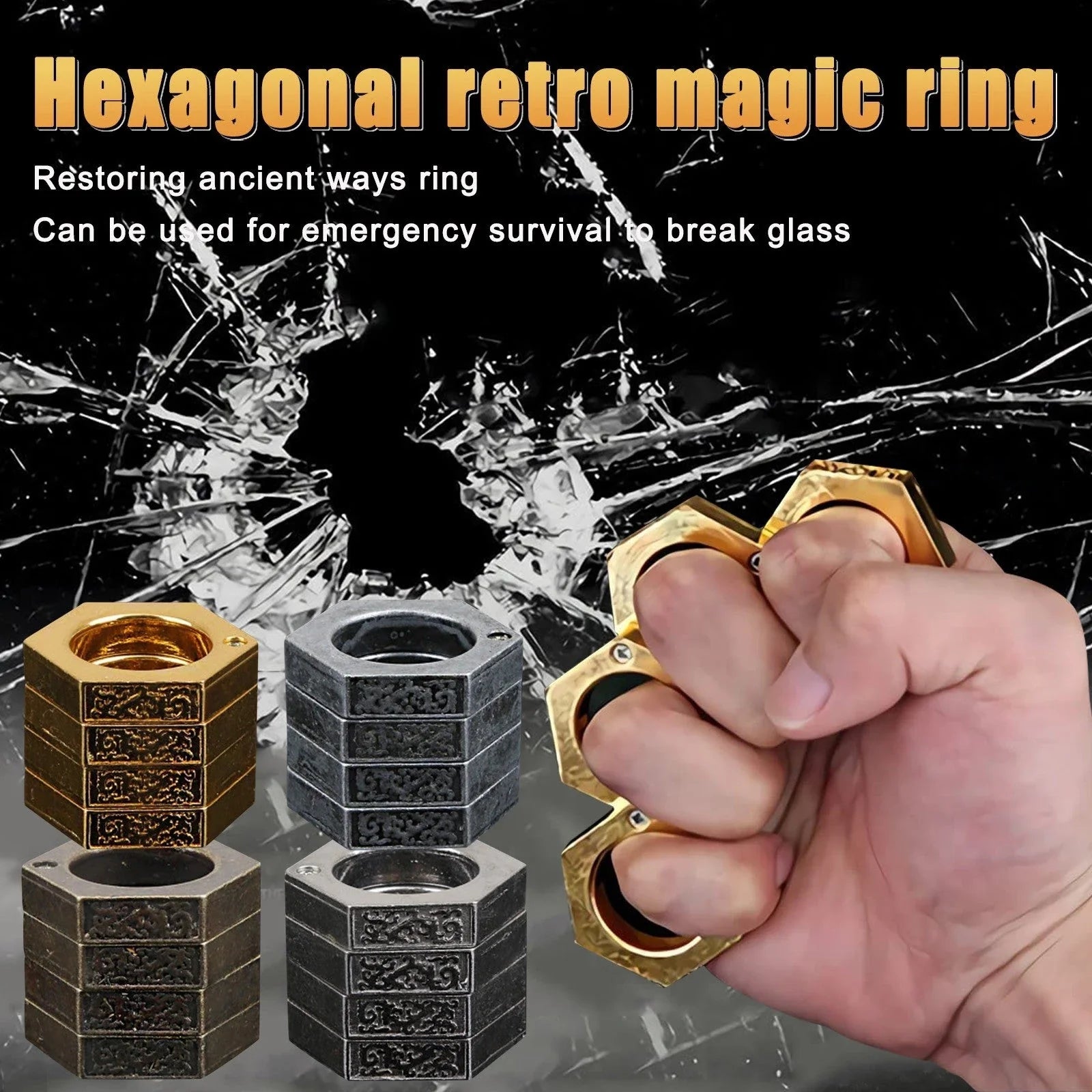 Multipurpose Emergency Hex Ring with Window Breaker - Durable Alloy Tool for Outdoor Adventures and Emergency Situations