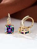 Quadrilateral geometric copper ear clip with colourful moissanite inlay and electroplated metallic finish