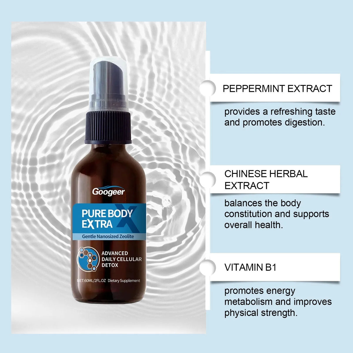 Googeer 60ml oral spray body treatment bottle with fine mist nozzle for skin hydration application