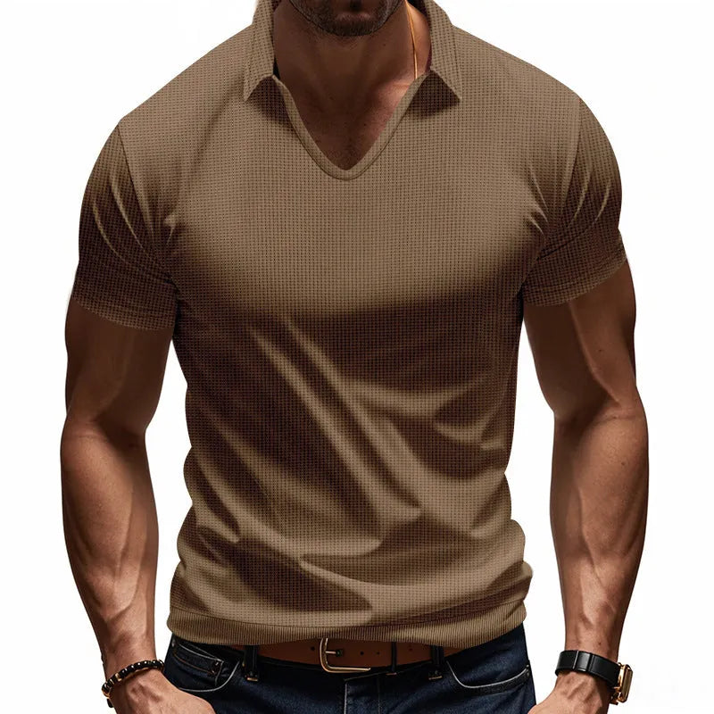 Men's V-neck loose fit casual T-shirt in cotton blend fabric with short sleeves for summer wear