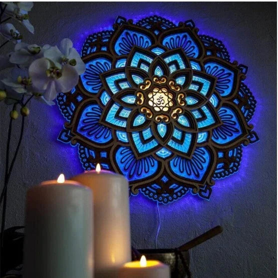 Mandala Mood Light with mesmerizing mandala and elephant designs, creating a calming ambiance for yoga, meditation, and relaxation