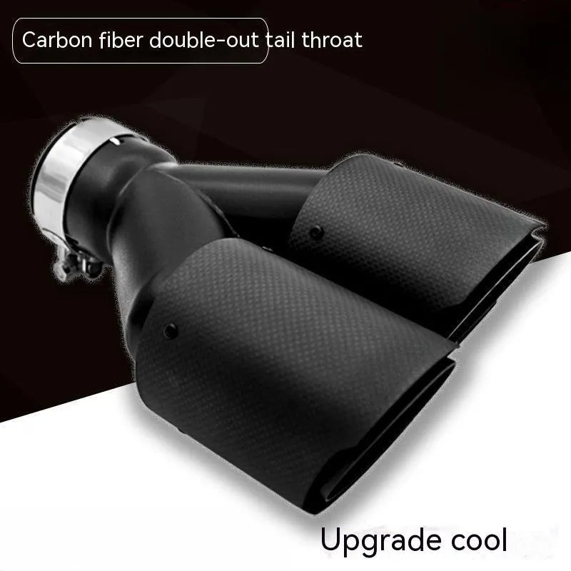 Black carbon fibre car exhaust pipe with dual outlet design showing 250mm length