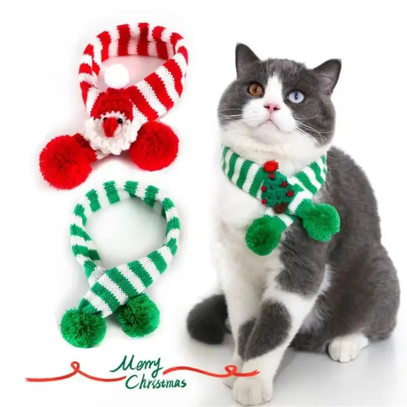 Adjustable small pet knitted scarf collar in red for dogs and cats up to 10kg handmade with S size 40cm length