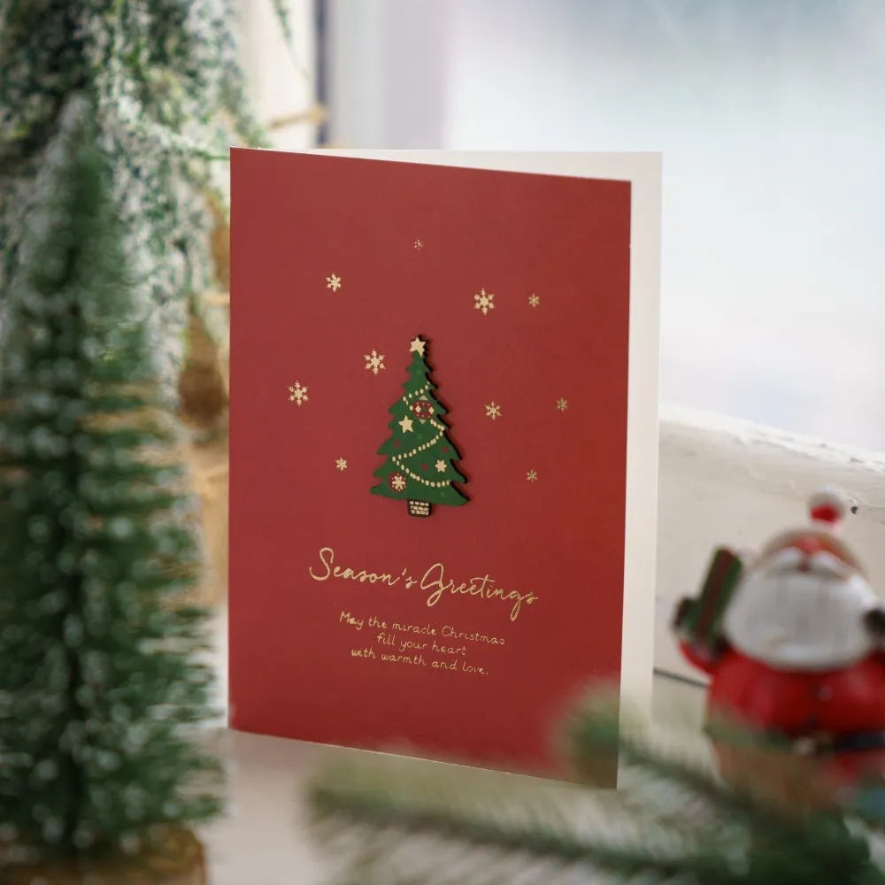 Christmas retro greeting card with simple modern printed design on special paper