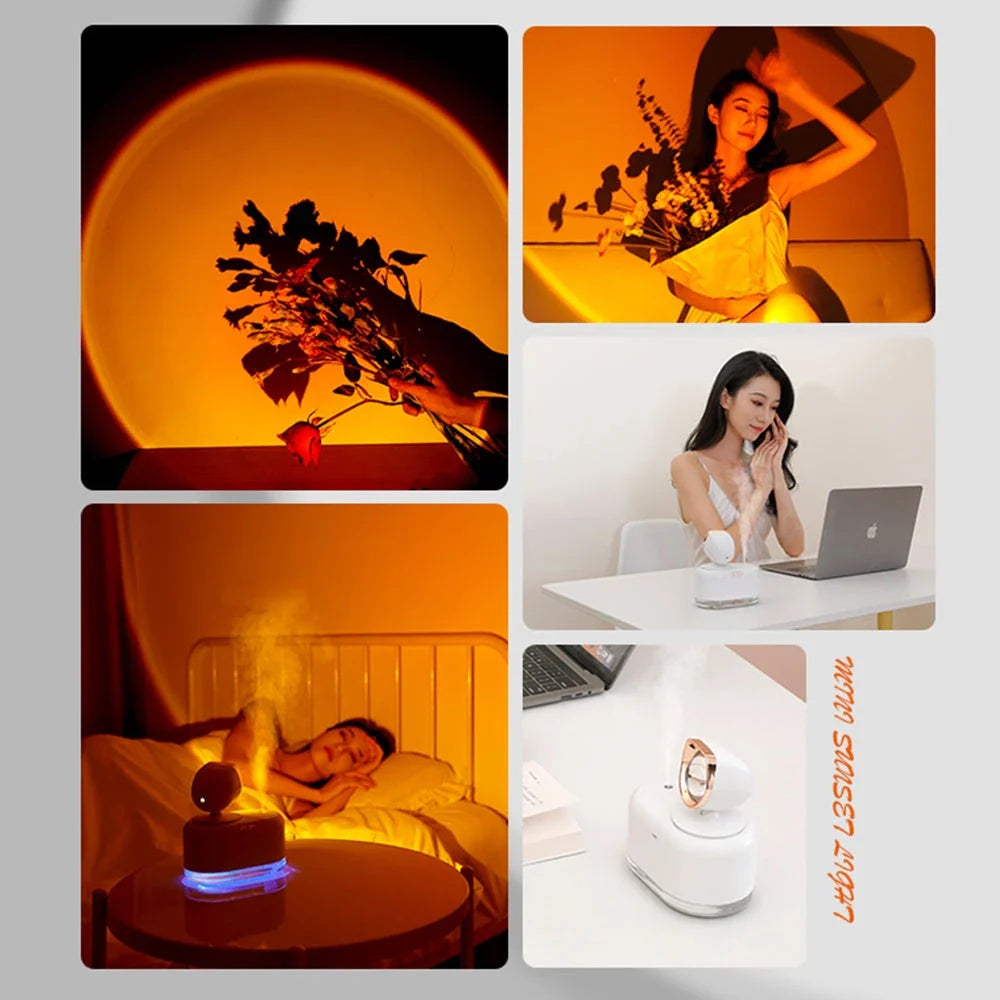 Wireless Sunset Lamp Air Humidifier with warm sunset lighting and mist sprayer