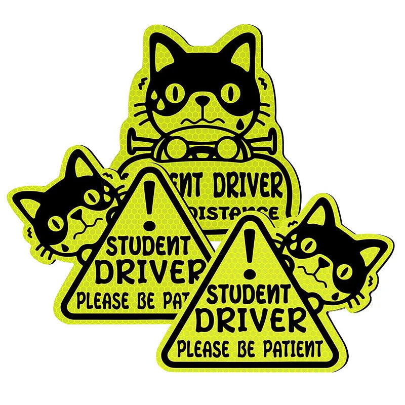 Set of three magnetic reflective stickers with cat, panda, and duck designs for waterproof safety use.