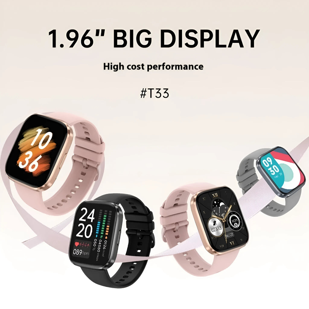 Bluetooth calling sports watch with heart rate and blood oxygen sensors on a TFT screen in gray colour