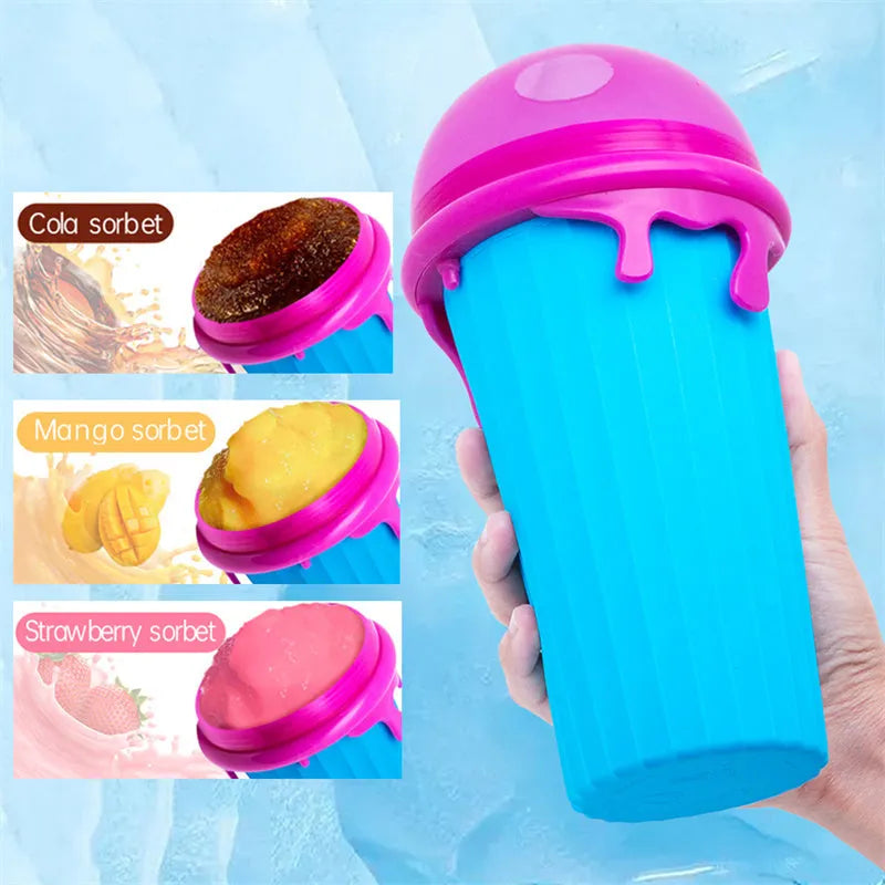 Blue 500ml silicone slushy maker cup for homemade smoothies and desserts