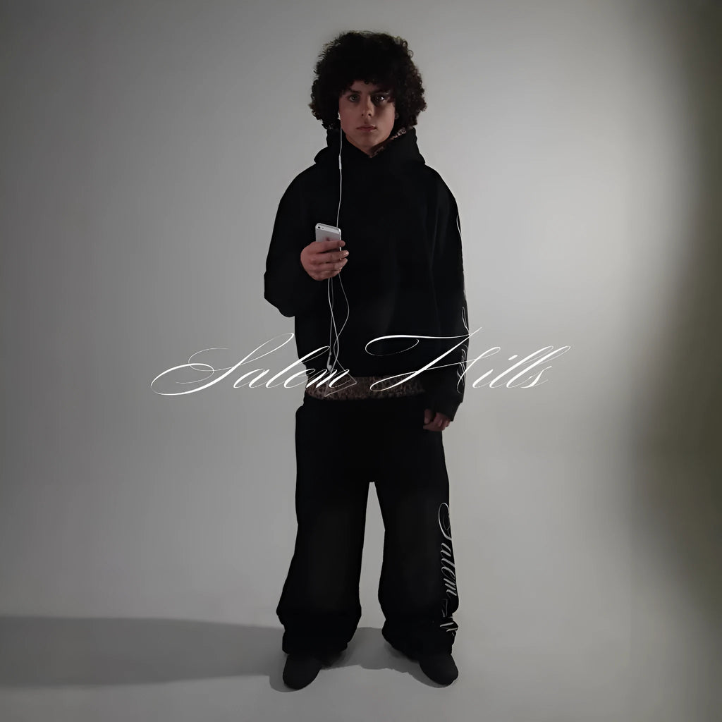 Men's punk print hoodie and matching trousers set in loose fit.