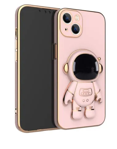 3D astronaut TPU phone case with electroplating and built-in kickstand, available for iPhone models