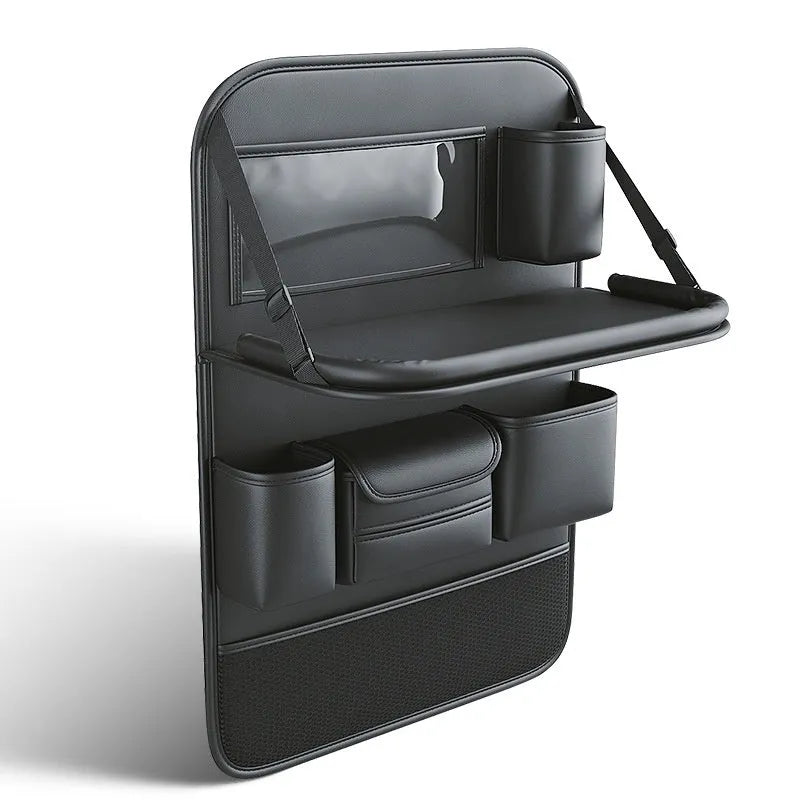 Leather car seat storage bag with foldable dining table in multiple colour options