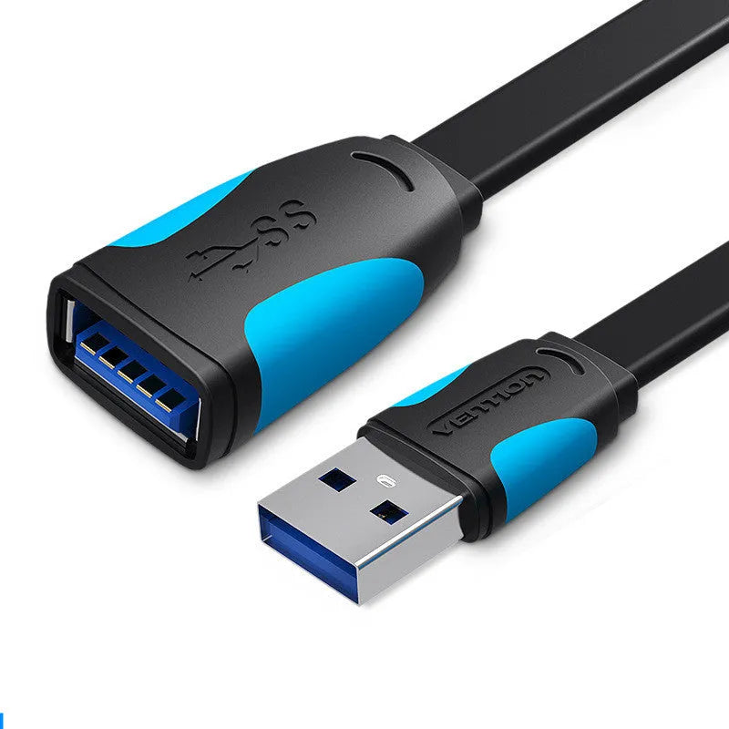 Black flat USB 3.0 extension cable for keyboard mouse and U disk, 0.5m to 3m lengths
