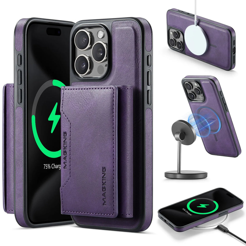 Multi-card TPU phone case with card slot and bracket for Apple iPhone, black colour