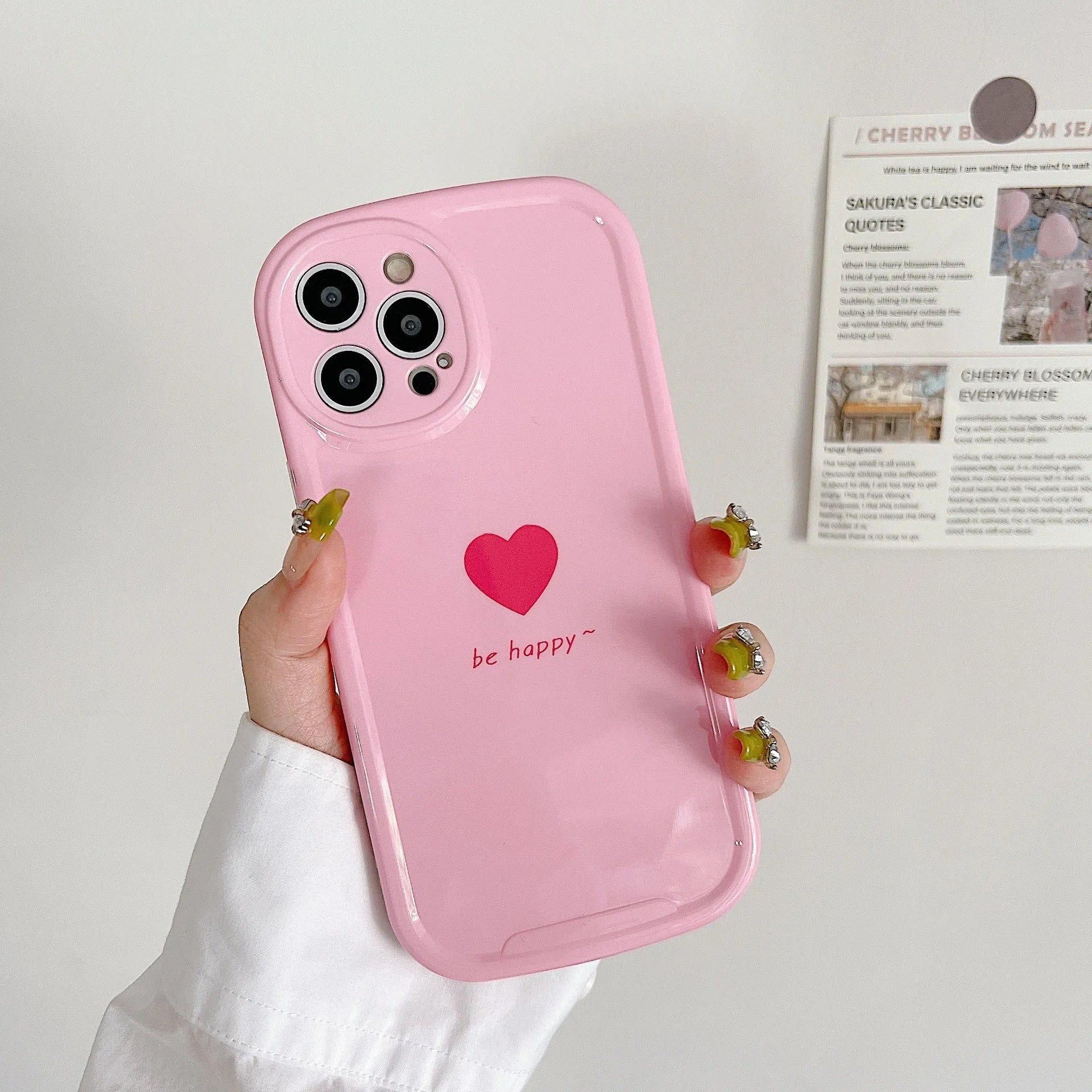 Cute macaron colour love phone case for iPhone in pink, purple, blue, and white options with TPU PC hard back cover