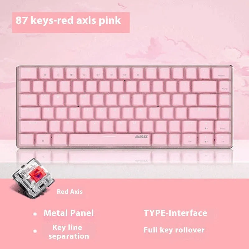 Pink 82-key mechanical gaming keyboard with white backlight and metal construction