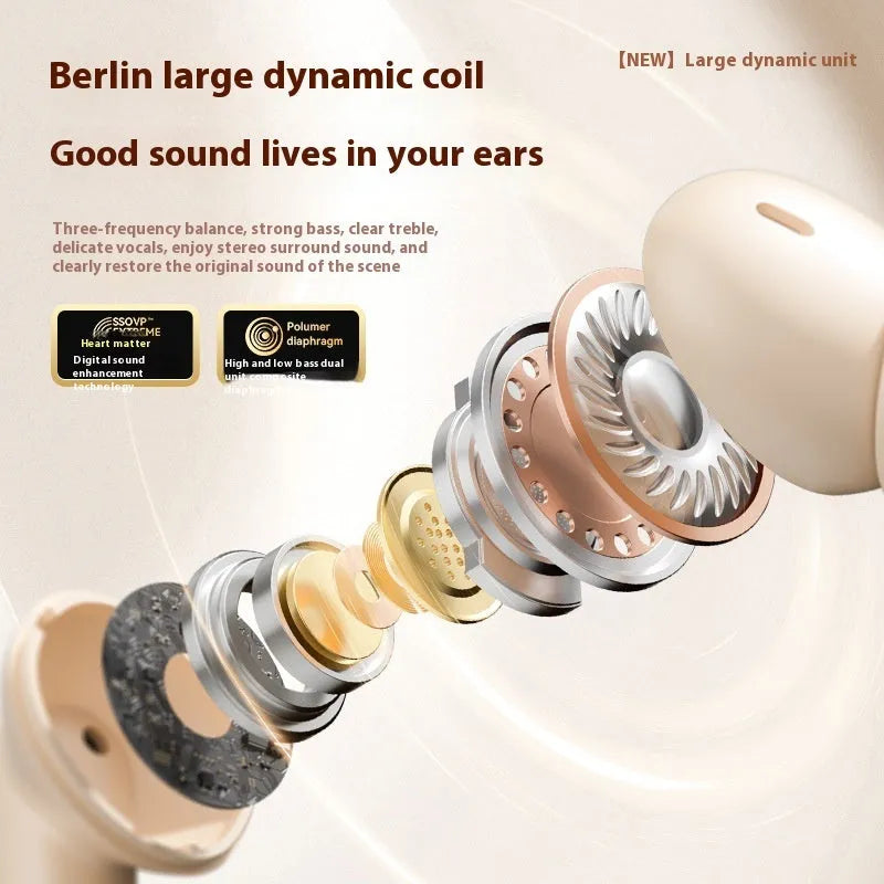 Wireless in-ear sports headset with noise reduction, waterproof PC ABS design, digital display, shown in black