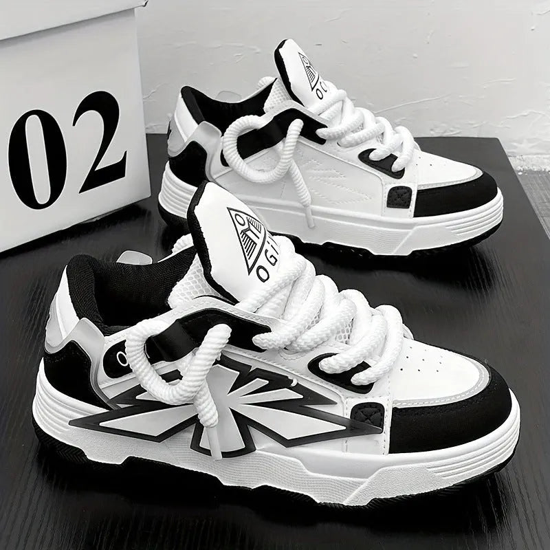 Men's chunky sneakers with thick rubber sole and synthetic leather upper in black, blue, and white colour options