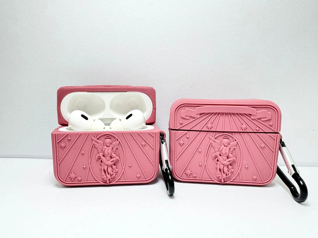 Silicone protective sleeve with 3D angel design for Apple AirPods charging case, grey colour
