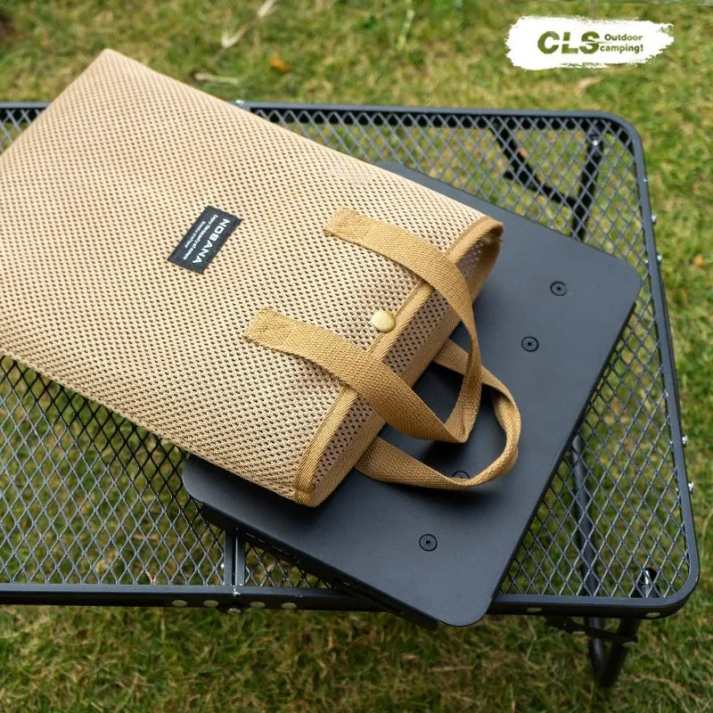 CLS aluminium folding camping stool and table with PU mat cushion inside its tactical storage bag.