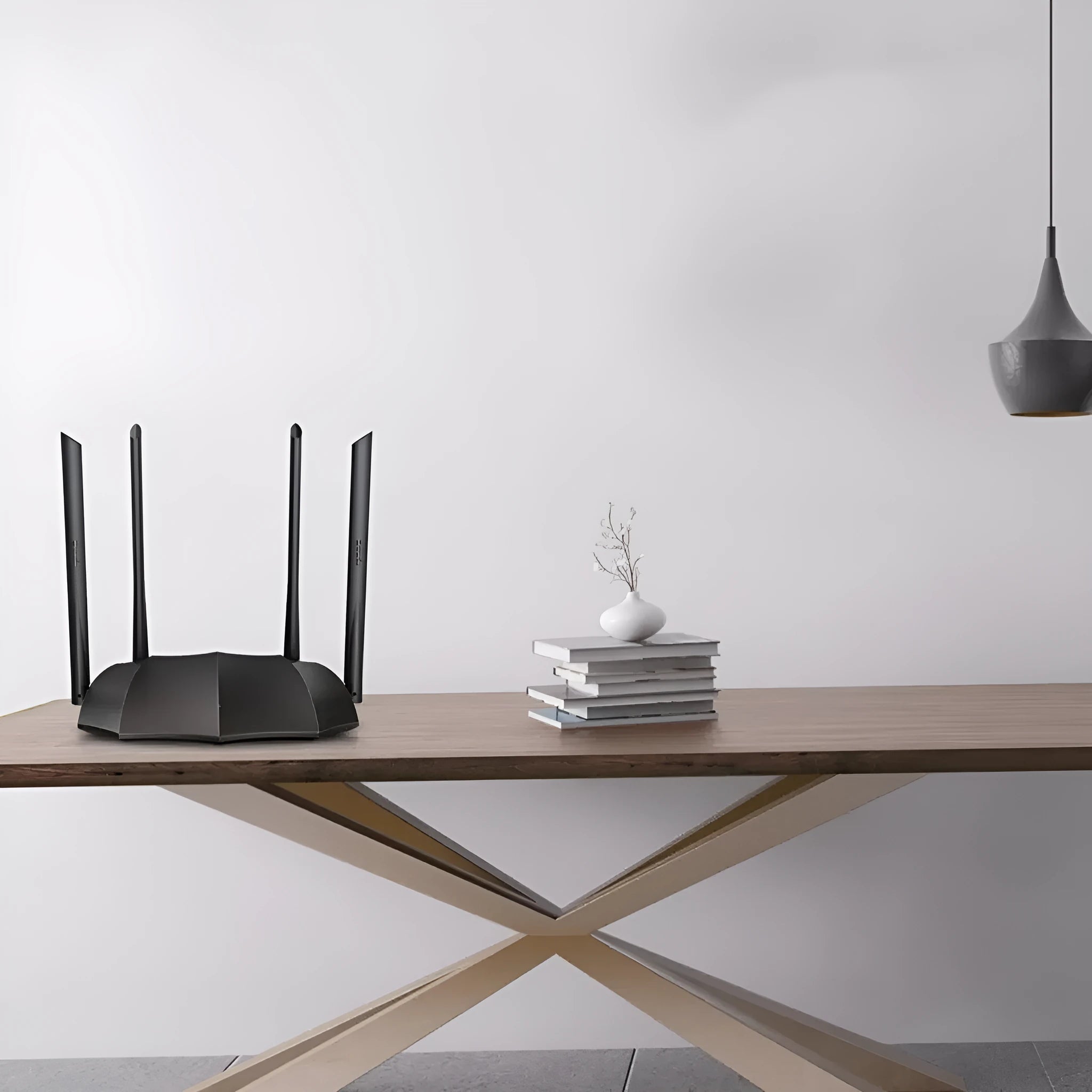 AC8 dual-band wireless router with Gigabit ports on a desk