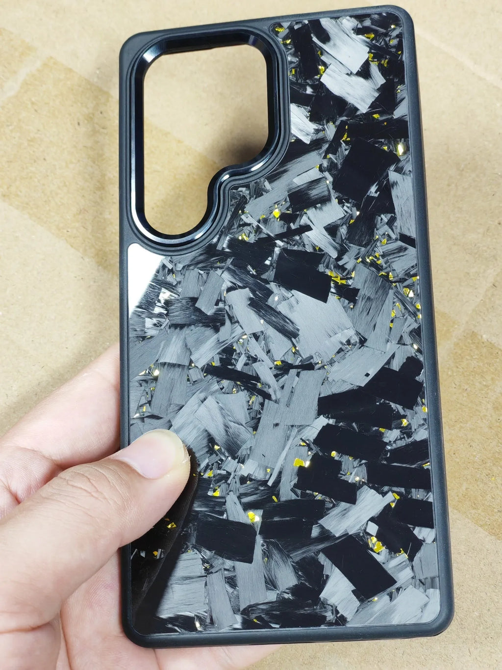 Carbon fiber forged large grain phone case for Samsung Galaxy in black, slim protective case with textured finish.