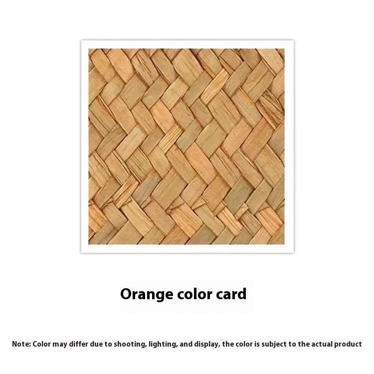 Handwoven natural straw storage box on a wooden desktop, size 32x28x7 cm, in coffee colour