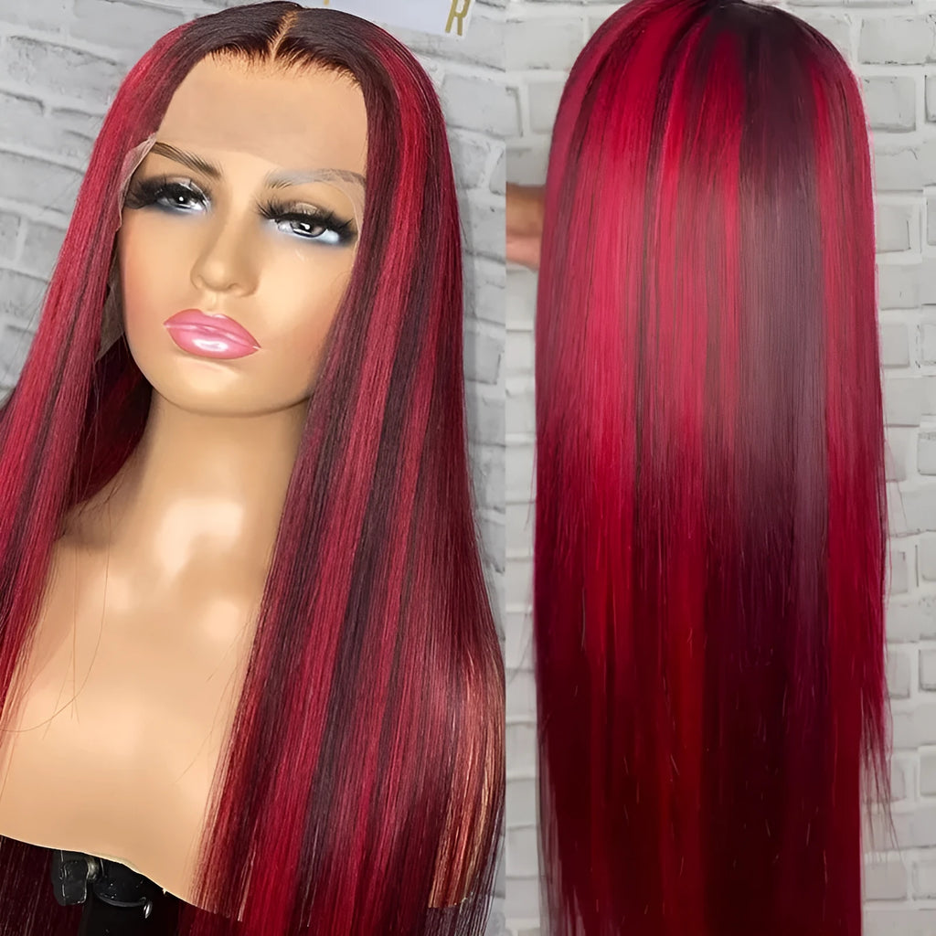 12-inch red real hair lace front wig with 13x4 lace and hand-knitted construction