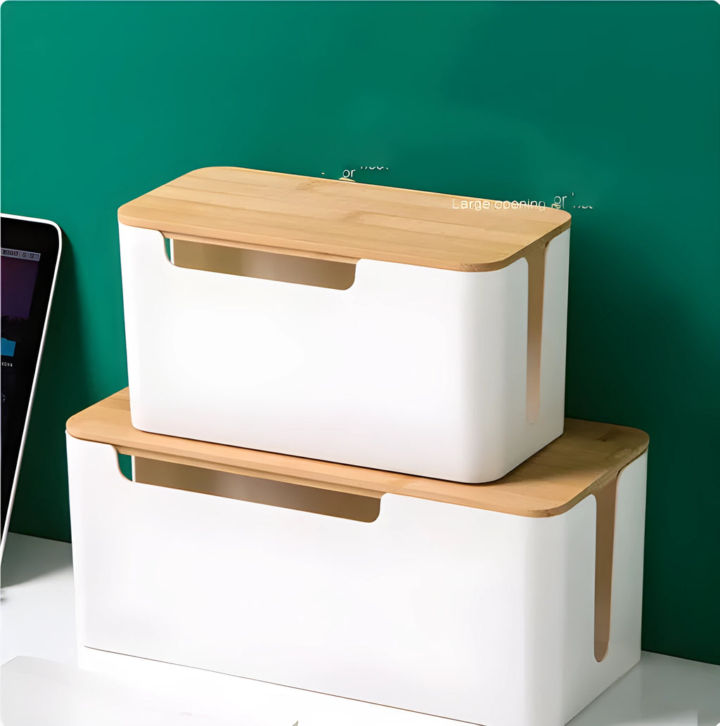 Plastic cable storage box for power strip and charger, 23x11x12.5cm or 30.5x13.5x13cm, desktop cable organizer