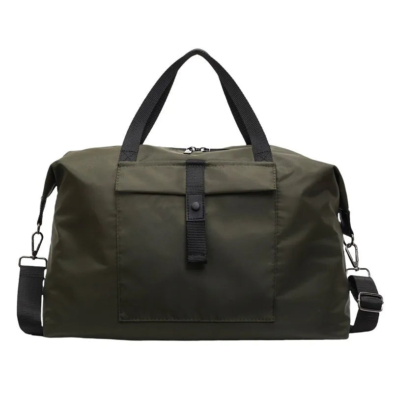 Grey one-shoulder Oxford cloth travel bag with 36-55L capacity and breathable lining